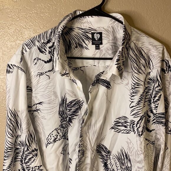 Twisted tailor mens button up 4x skinny collared shirt crows in white NWT - Picture 6 of 10